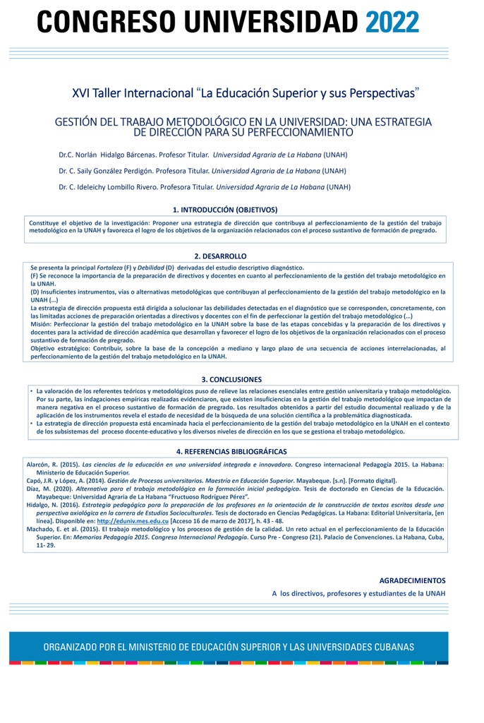 PER-043. Gestión del trabajo metodológico en la universidad: una estrategia de dirección para su perfeccionamiento.