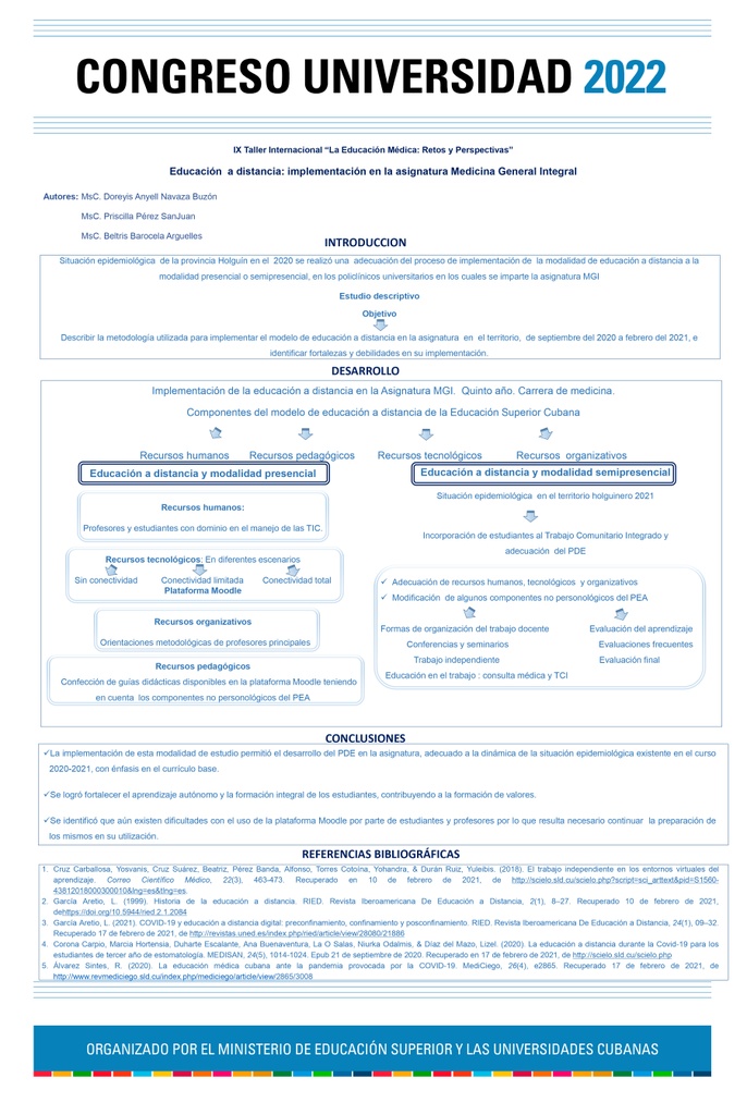 EDUCACION A DISTANCIA: IMPLEMENTACION EN LA ASIGNATURA MEDICINA GENERAL INTEGRAL