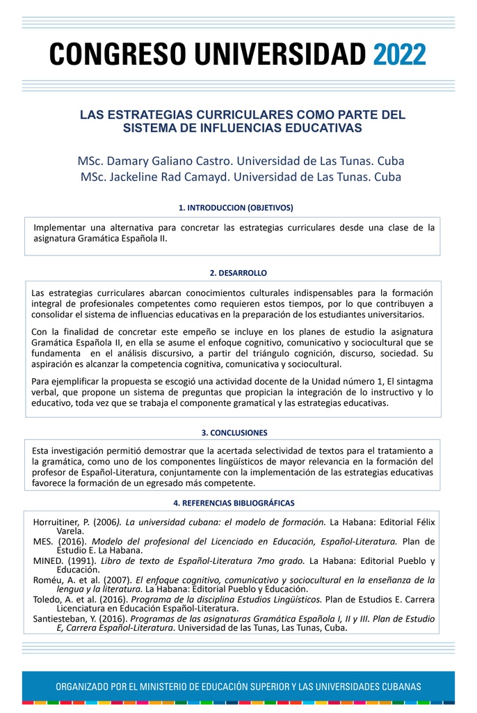 PER-040. LAS ESTRATEGIAS CURRICULARES COMO PARTE DEL SISTEMA DE INFLUENCIAS EDUCATIVAS