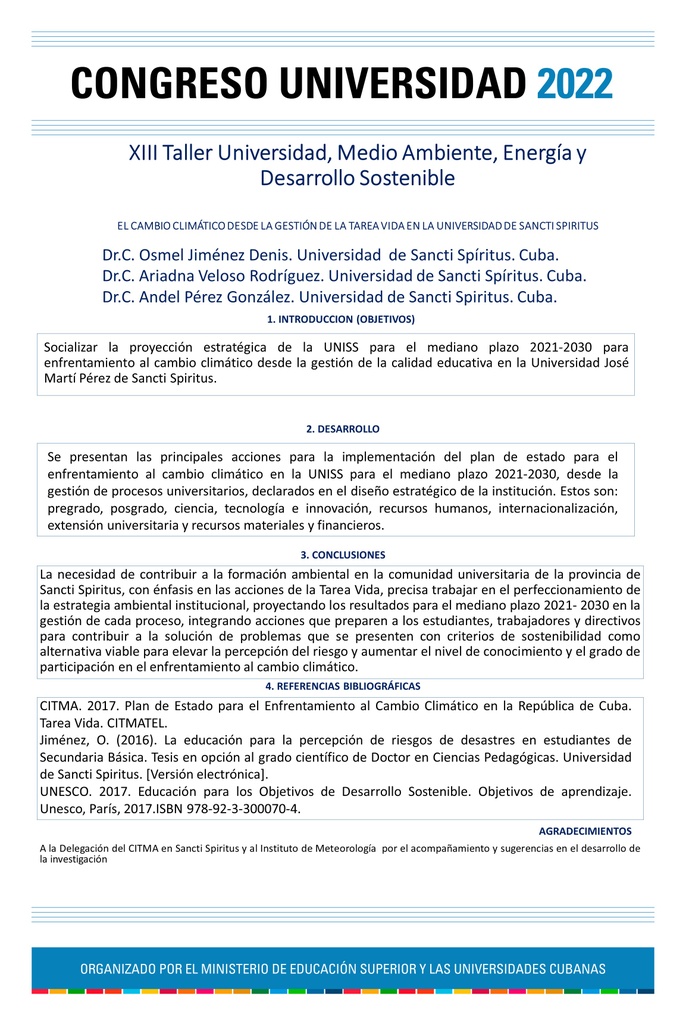 010 El cambio climático desde la gestión de la Tarea Vida en la Universidad de Santi Spiritus