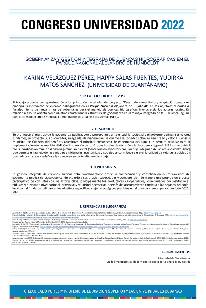 027 Gobernanza y gestión integrada de cuencas hidrográficas en el Parque Nacional Alejandro de Humboldt