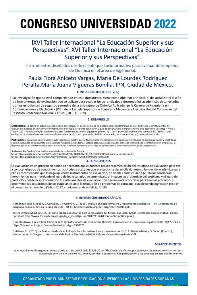 PER-058. INSTRUMENTOS DISEÑADOS DESDE EL ENFOQUE SOCIOFORMATIVO PARA EVALUAR DESEMPEÑOS DE QUÍMICA EN EL ÁREA DE INGENIERÍA.