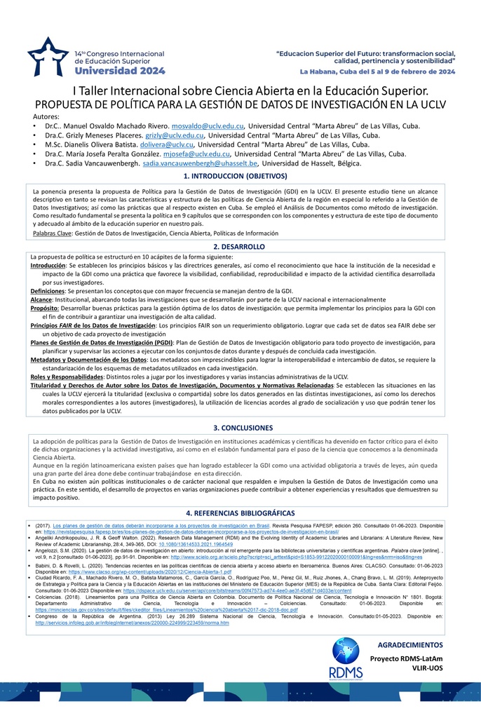 PROPUESTA DE POLÍTICA PARA LA GESTIÓN DE DATOS DE INVESTIGACIÓN EN LA UCLV