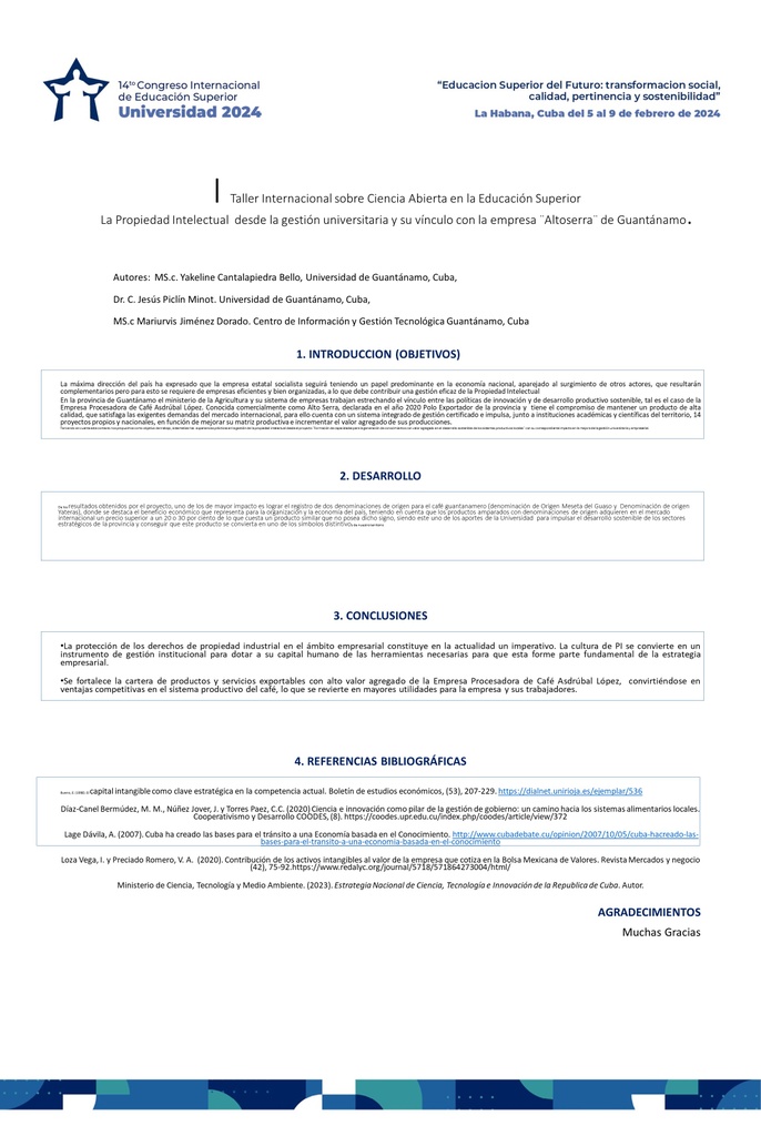 LA PROPIEDAD INTELECTUAL  DESDE LA GESTIÓN UNIVERSITARIA Y SU VÍNCULO CON LA EMPRESA “ALTOSERRA” DE GUANTÁNAMO