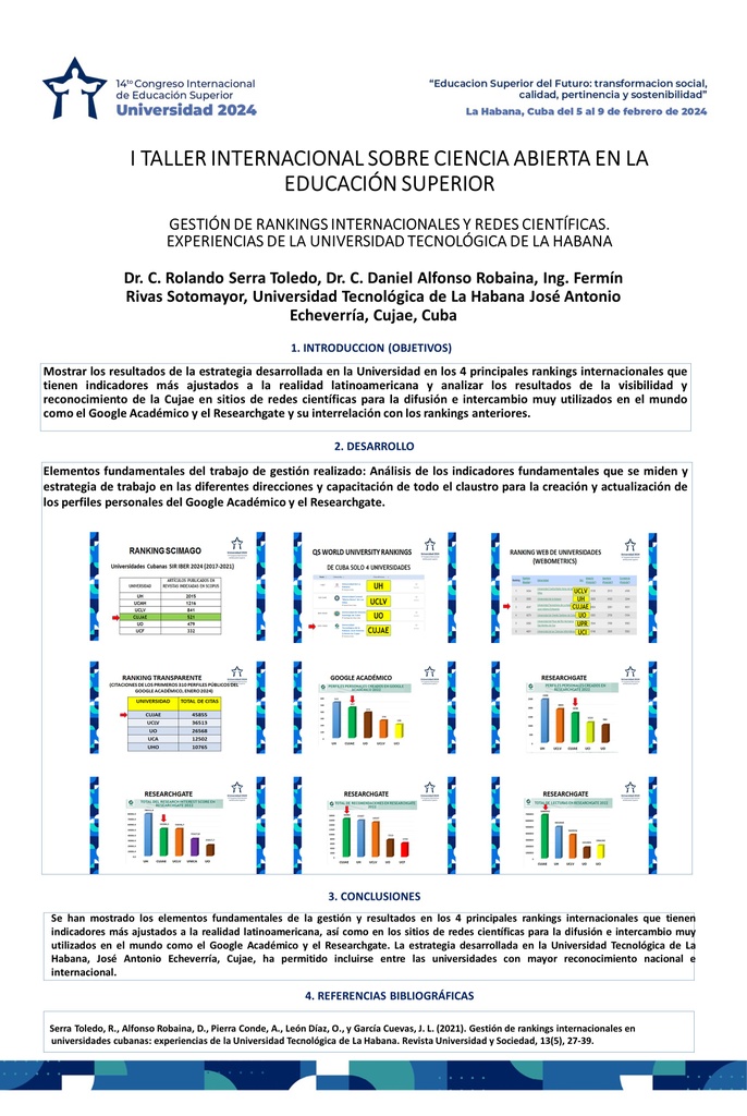 GESTIÓN DE RANKINGS INTERNACIONALES Y REDES CIENTÍFICAS. EXPERIENCIAS DE LA UNIVERSIDAD TECNOLÓGICA DE LA HABANA