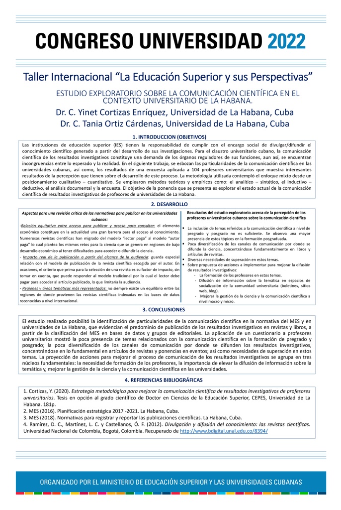 PER-070. Estudio exploratorio sobre la comunicación científica en el contexto universitario de La Habana