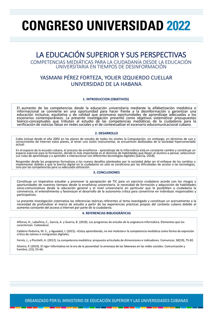 PER-113. Competencias mediáticas para la ciudadanía desde la educación universitaria en tiempos de desinformación