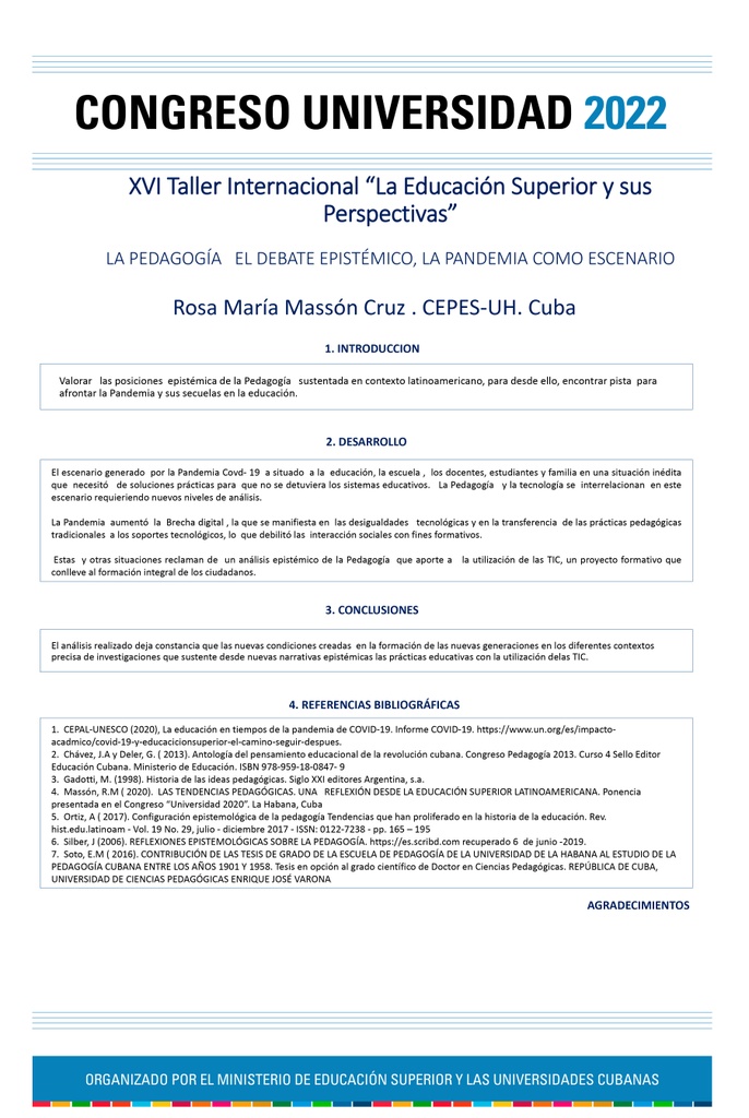 PER-120. La Pedagogía   el debate epistémico, la pandemia como escenario.