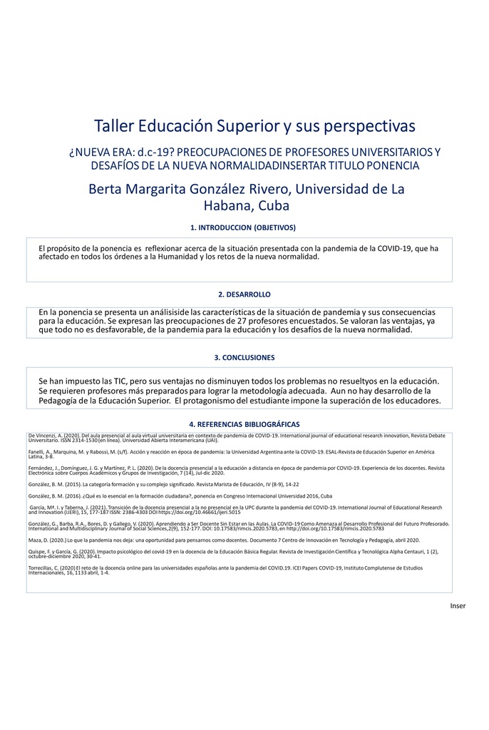 ¿New era: d.c-19? university professors concerns and challenges of new normality