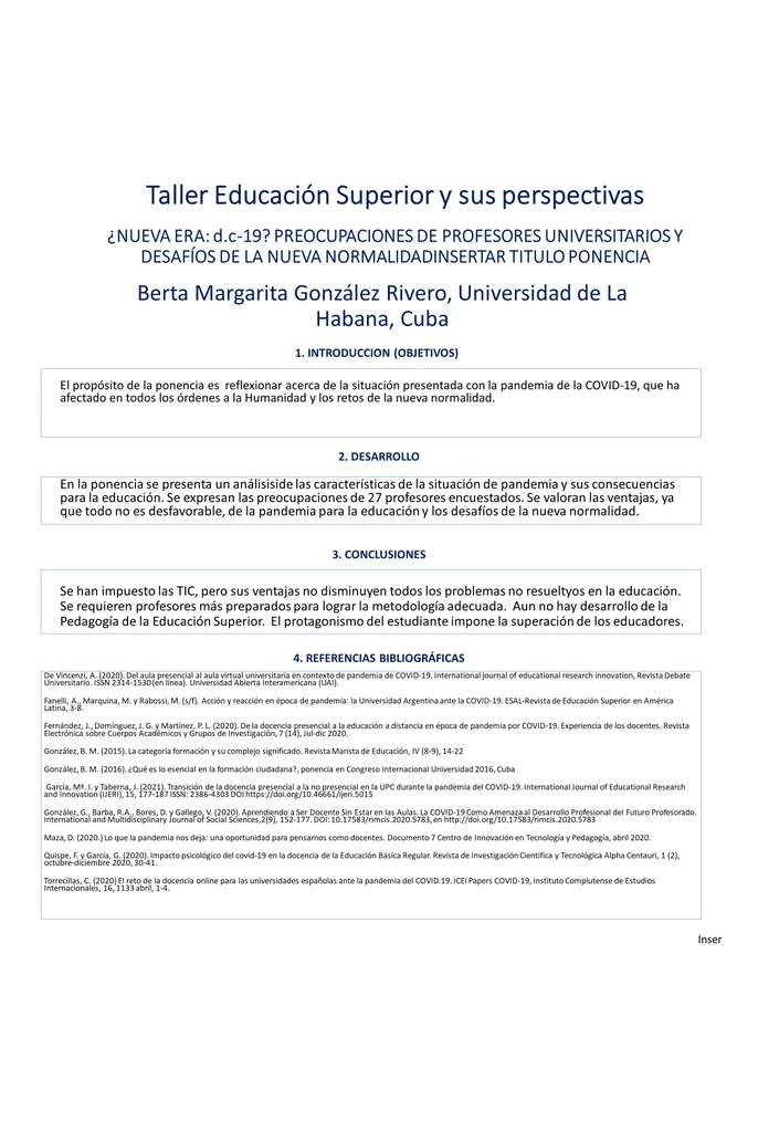 PER-143. ¿Nueva era: d.c-19? Preocupaciones de profesores universitarios y desafíos de la nueva normalidad