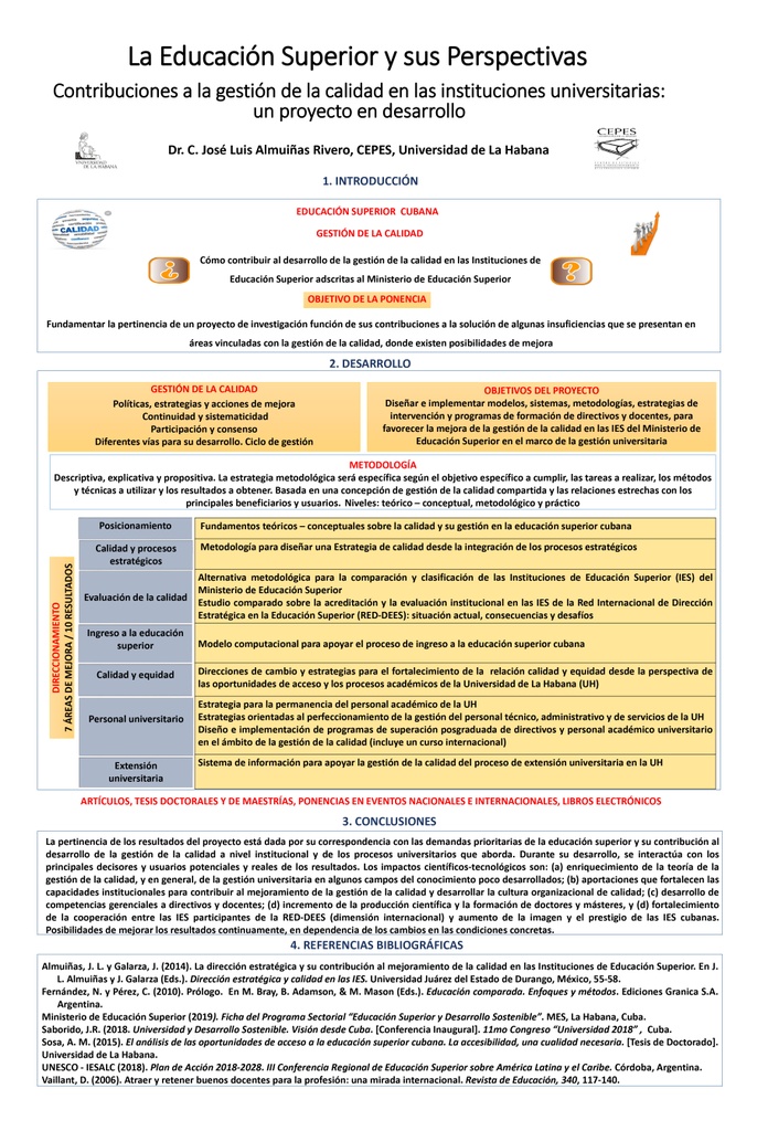 PER-102. Contribuciones a la gestión de la calidad en las instituciones universitarias: un proyecto en desarrollo.