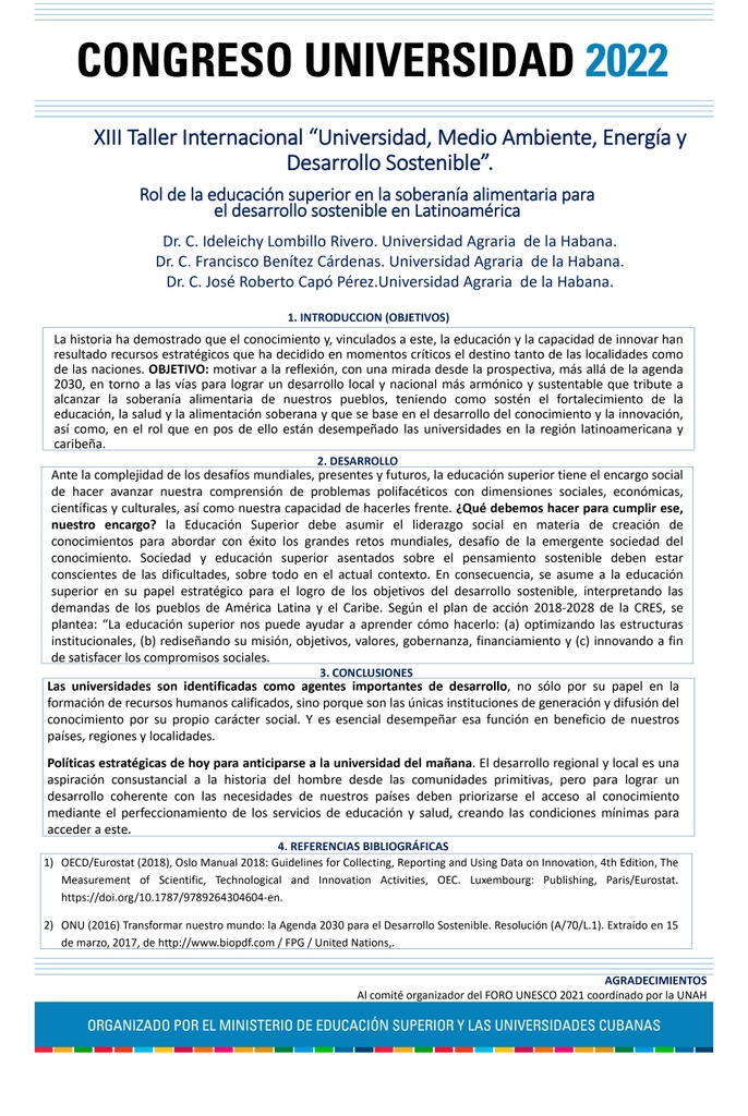 011 Rol de la educación superior en la soberanía alimentaria para el desarrollo sostenible en Latinoamérica