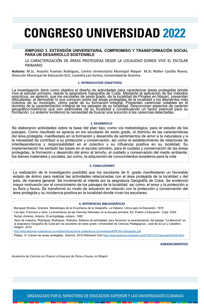 PER-134. LA CARACTERIZACIÓN DE ÁREAS PROTEGIDAS DESDE LA LOCALIDAD DONDE VIVE EL ESCOLAR PRIMARIO