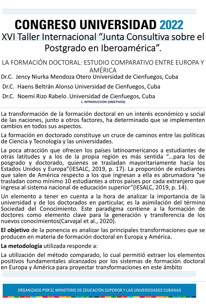 POS-031: La formación doctoral: estudio comparativo entre Europa y América